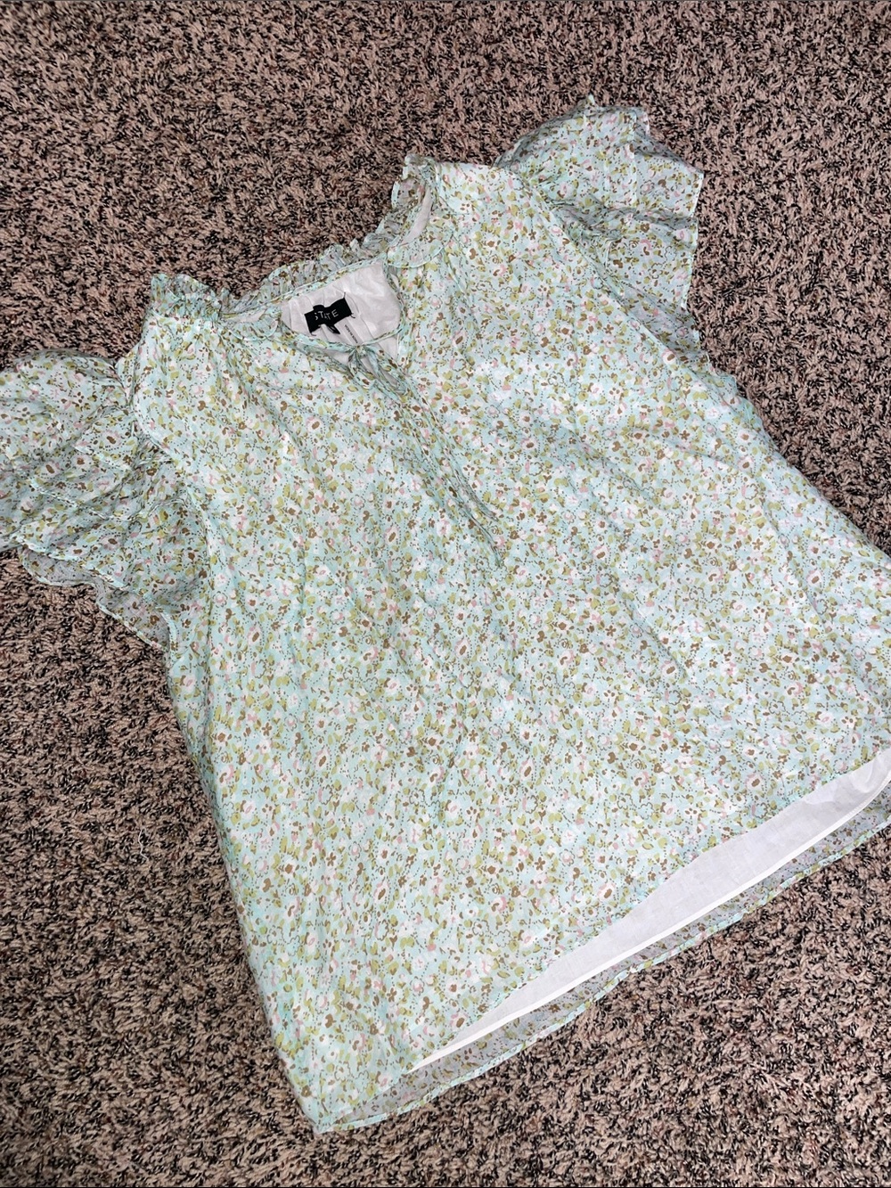 1. State Bohemian Mint Green Floral Ruffle Sleeve Blouse XL NWOT